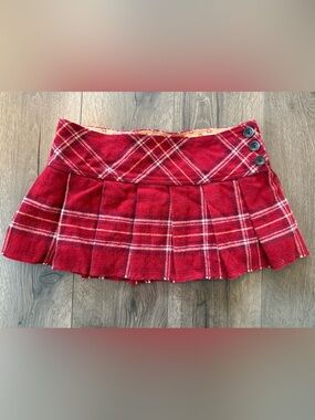 Vintage Abercrombie Plaid Wool Mini Skirt Size 8 Red Pleated Y2K Preppy